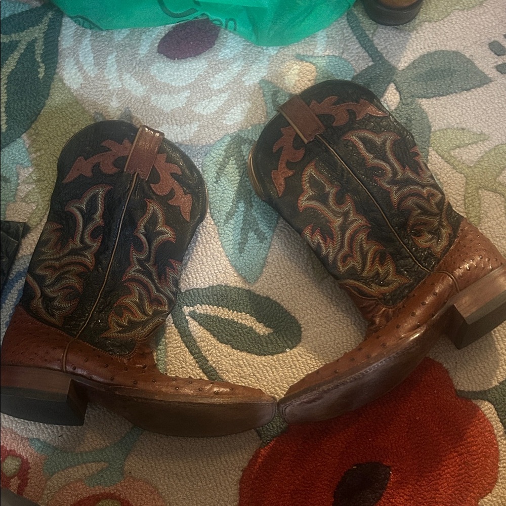 Justin Boots Brown and Black Western Cowboy Boots with Embroidered Shaft